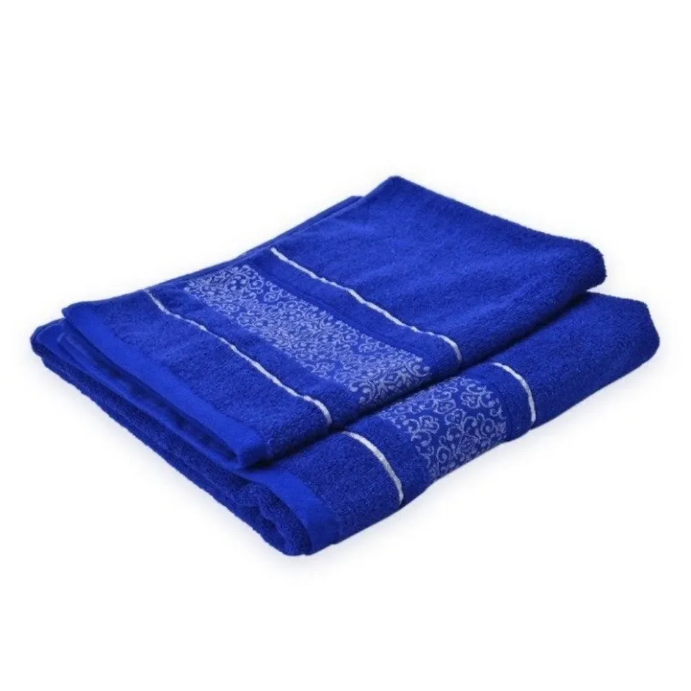 Towel Set Set of 2 Rayon and Cotton Blue